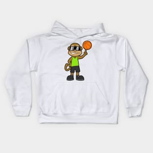 Monkey as Basketball player with Basketball ball Kids Hoodie